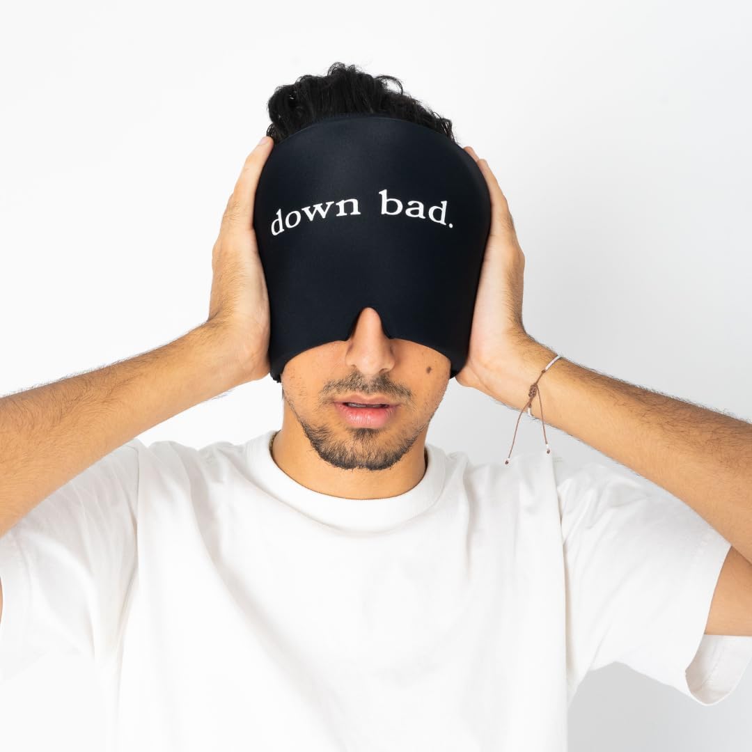 Huggs Migraine Relief Cap - Down Bad - Cooling Gel Head Wrap, Cold Compress Cap for Headache, Stress, & Tension