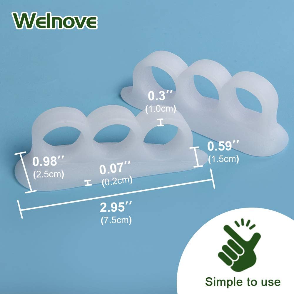 Welnove Hammer Toe Crests Straightener 4 Pcs Gel Toe Support Pads Cushion Relief for Overlapping-Curled-Hammer-Claw Toes, 3 Loop Design, White