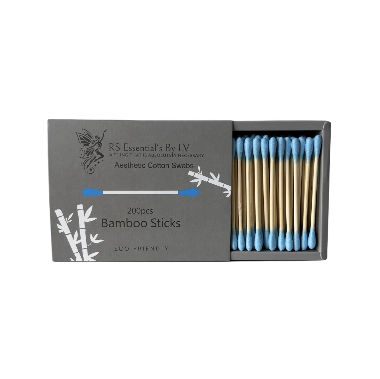 RS ESSENTIAL'S BY LV: Aesthetic Cotton Swabs Sticks Ear Swabs Bamboo swabs 200 Count Cotton Buds In 5 Colorful Colors (Blue)