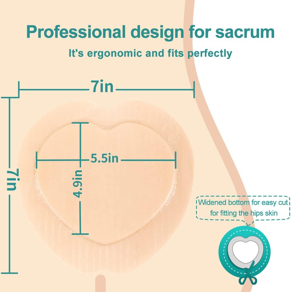 Dimora Wound Dressing Sacrum Foam Bandages Silicone Adhesive Border 7.08"x7.08" Waterproof Sacral Pads Absorbent Breathable Bed Sore Pressure Dressing
