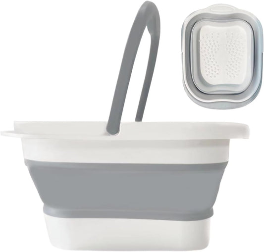 Collapsible Pedicure Foot Spa Bath Massager for Dry Cracked Feet, Feet Soaking Tub with Massage Acupoint, Pedicure Foot Soak Basin Plastic Bucket with Handle(White)