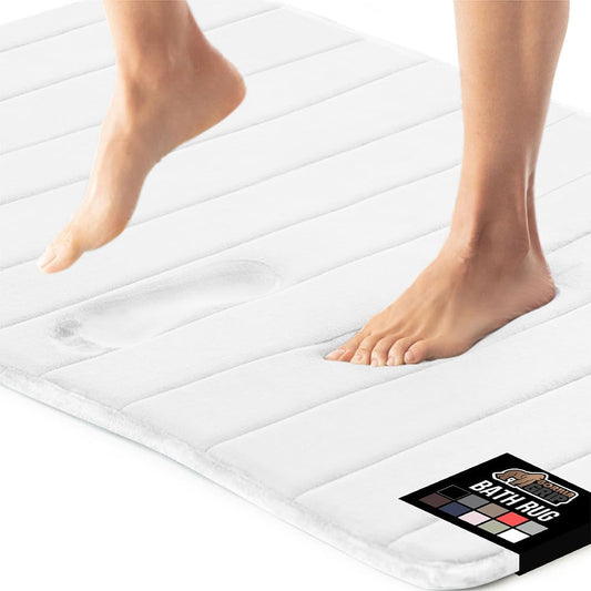 GORILLA GRIP Memory Foam Bath Mat, Soft Absorbent US Designed Bathroom Rug, Gripping Dots Machine Washable Bathmat, Cushioned Floor Mats, Shower Sink Rugs Room Décor Accessories, 24x17 White