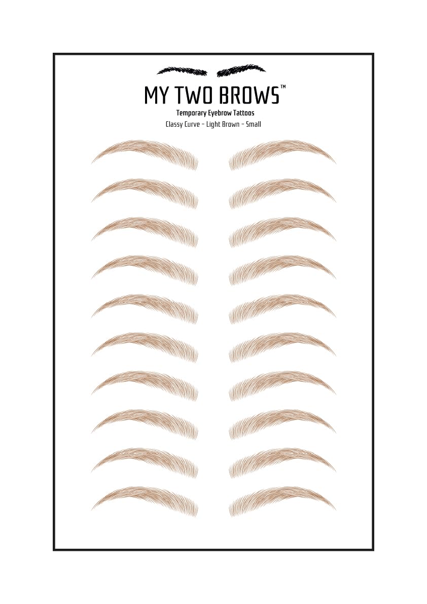 (10 pairs) Light Brown Temporary Eyebrow Tattoo - Small Size - Waterproof & Smudgeproof - Classy Curve Style Eyebrow Stickers - Sheet Lasts up to 30 Days - Won't Work on Existing Brows