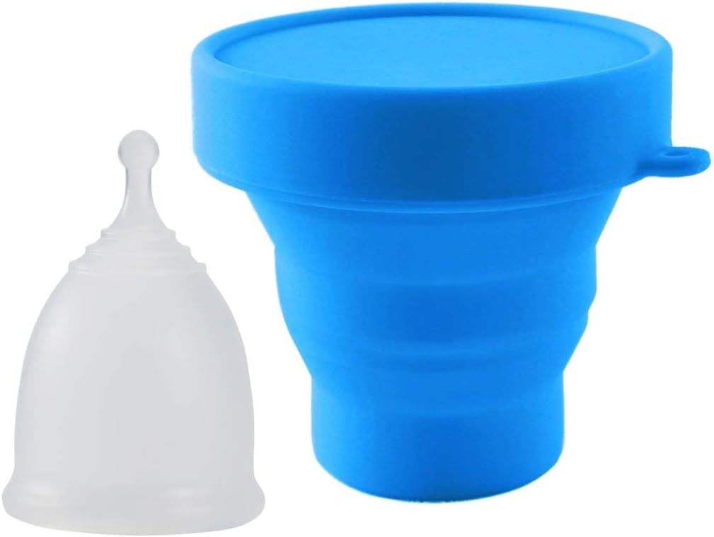4pcs Menstrual Cup with 1 pc Sterilize Cup,Menstrual Cup Holder, Storing Period Cup(Blue and White)