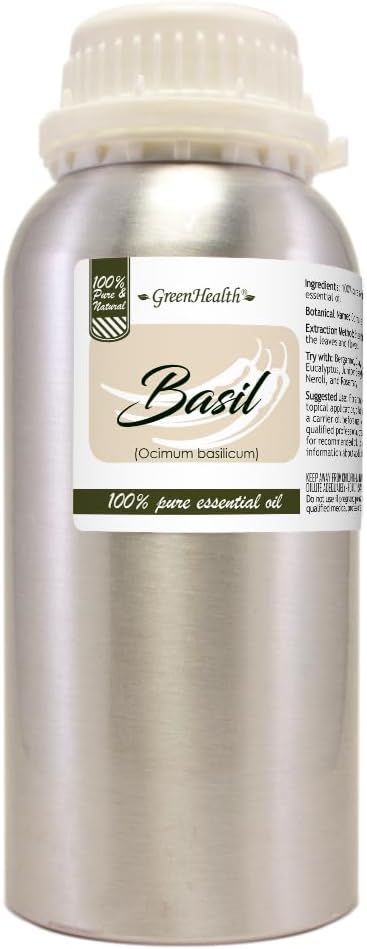 16 fl oz - Basil Essential Oil (100% Pure & Uncut), Aluminum Bottle - GreenHealth