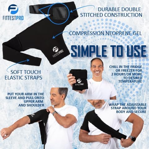 Fittest Pro Shoulder Ice Pack Wrap, HSA or FSA Eligible, Reusable Cold Therapy Wrap for Tendonitis, Swelling, Rotator Cuff, and Recovery - Shoulder Brace Compression Sleeve