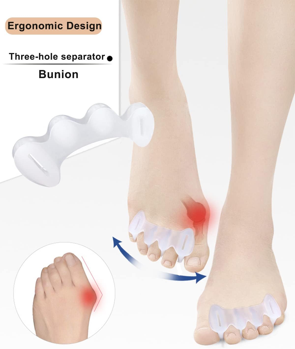 2Pairs Toe Separators Toe Spacers for Women Men to Correct Bunion, Relieve Feet Pain, Foot Alignment, Toe Straighteners for Hammertoes (L, Women Shoe Size 13+, Men:11.5+)