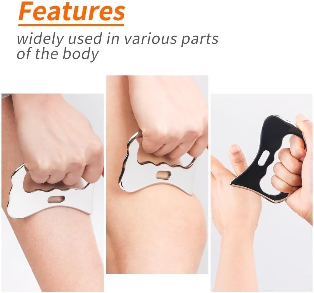 3 in 1 Guasha Massage Tool, Grade Stainless Steel Scraping Tool for Soft Tissue Upgrade Physical Therapy Stuff,Used for Back, Legs, Arms,Neck,Shoulder, Gua sha Tool… (Square+S-Shape+D-Shape)