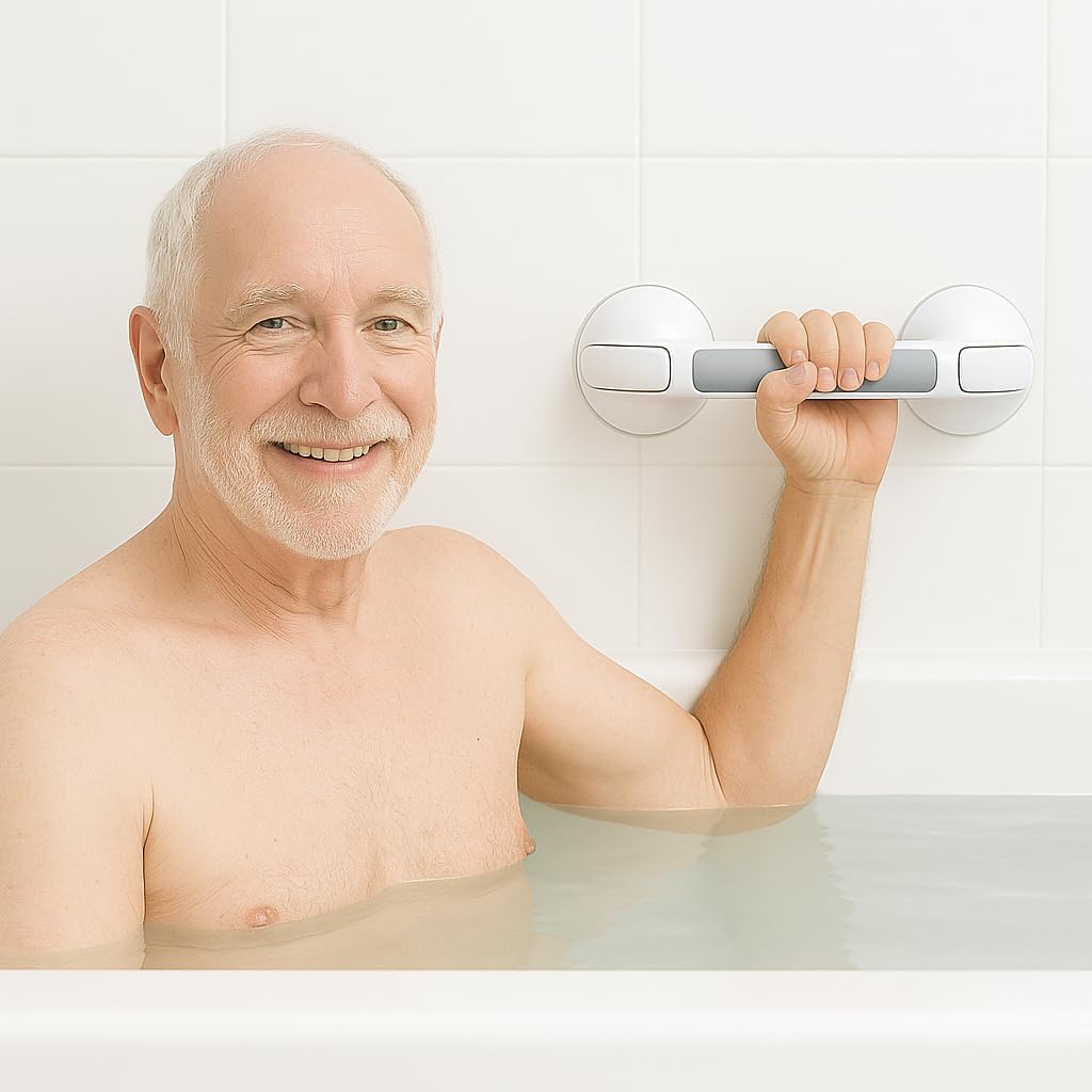 2 Pack Grab Bars for Bathtubs and Showers, Suction Grab Bar, Heavy Duty Shower Handle Removable Bath Handrails for Seniors and Elderly, Bathroom Safety Grip No Drilling Waterproof,Grey Write