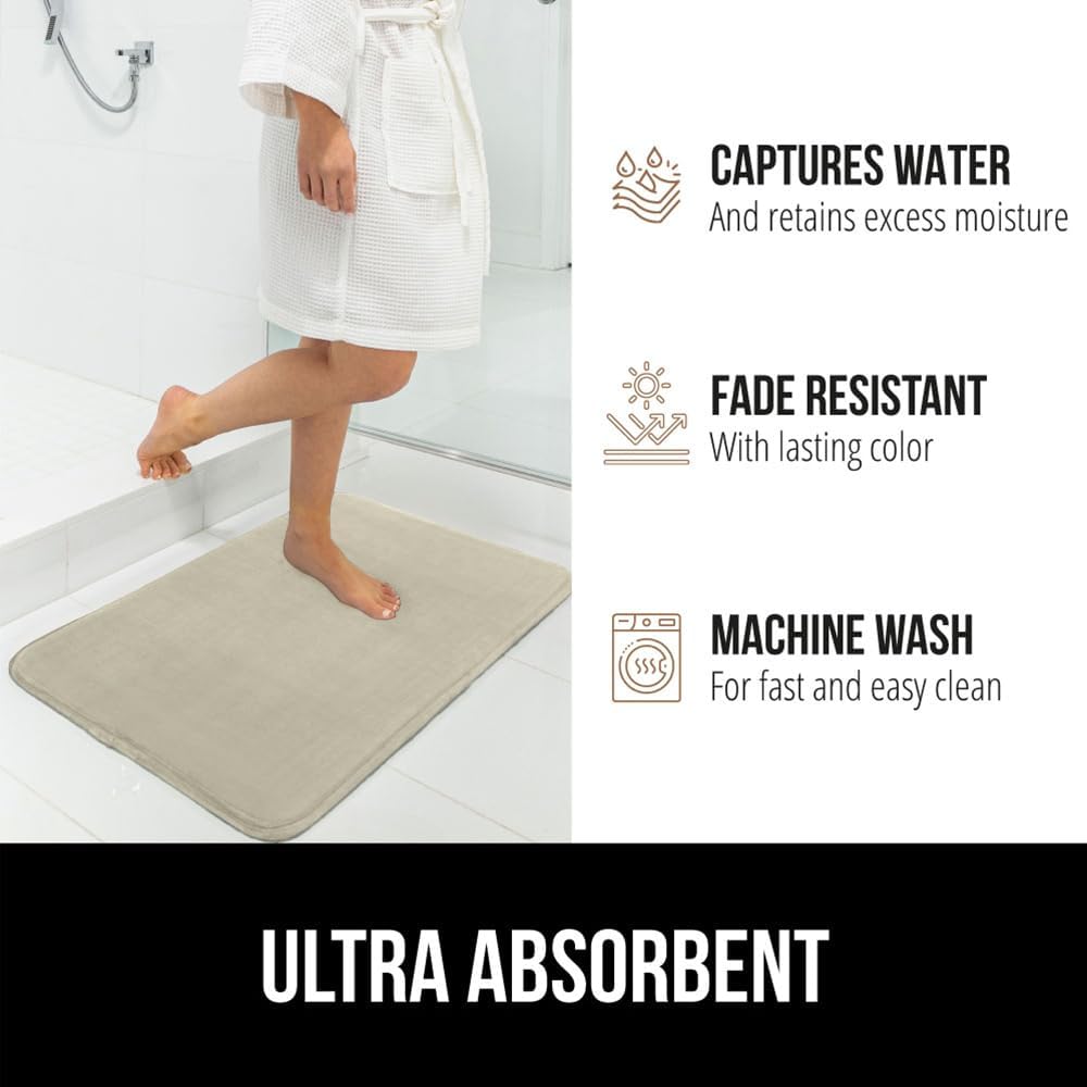 GORILLA GRIP Memory Foam Bath Rugs, Soft Absorbent Velvet Bathroom Mats, Durable Dots on Underside, Machine Washable Bathmat, Carpet Rug Room Decor for Shower Floor, 24x17 Mat, Champagne