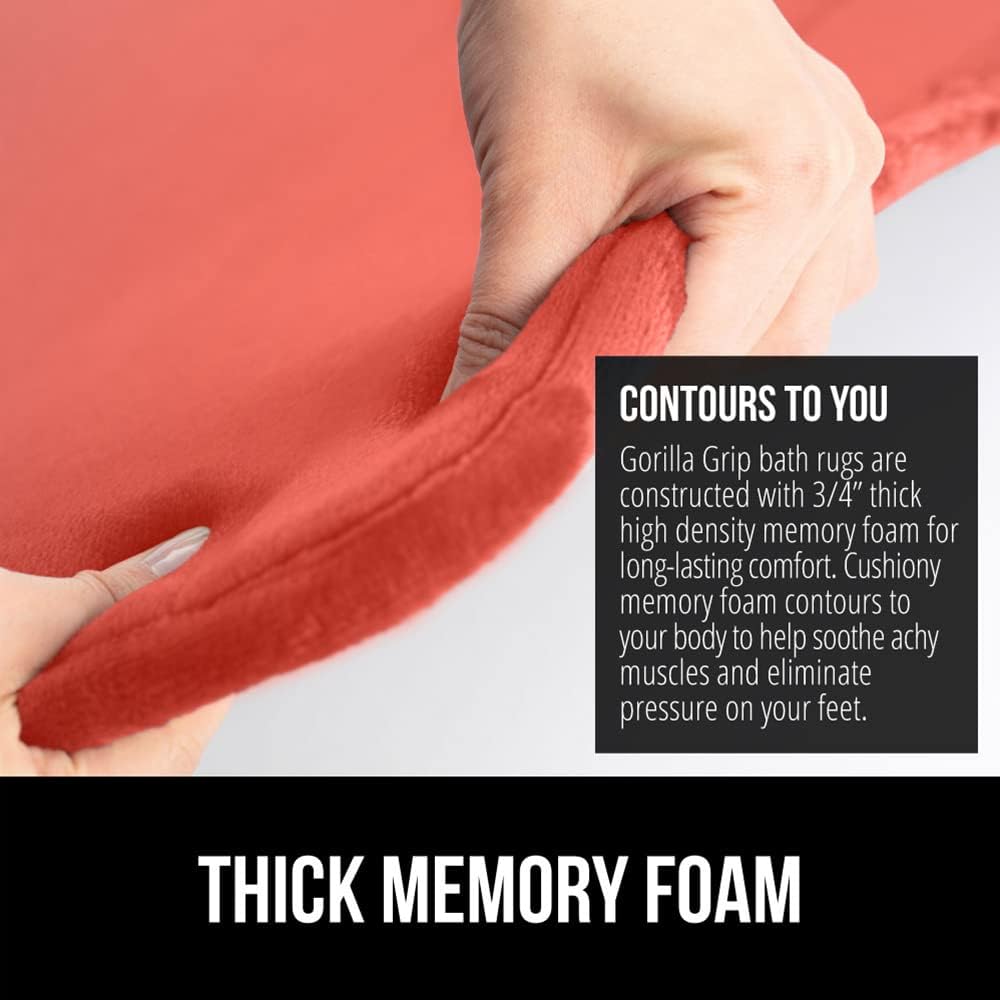 GORILLA GRIP Memory Foam Bath Mat, Soft Absorbent Velvet Bathroom Mats, Durable Dots on Underside, Machine Washable Bathmat, Carpet Rug Room Decor for Shower Tub Floor RV, 30x20 Rugs, Coral