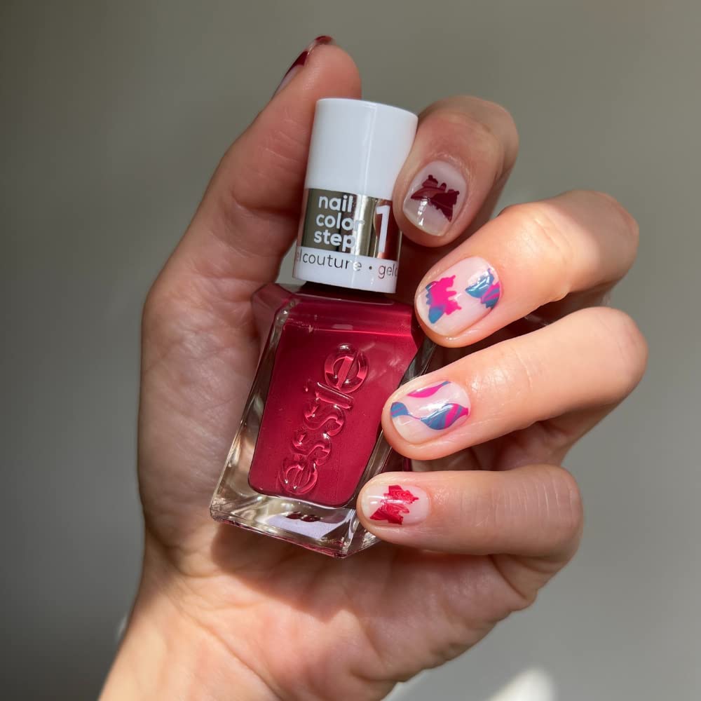 essie Gel Couture Longwear Nail Polish Set, Red Nail Polish, Put in the Patchwork + Gel-like Shiny Top Coat 0.46 fl oz each