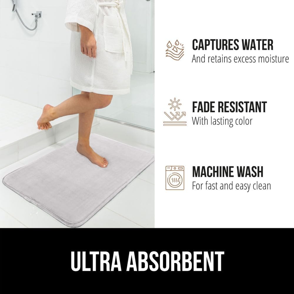 GORILLA GRIP Memory Foam Bath Rugs, Soft Absorbent Velvet Bathroom Mats, Durable Dots on Underside, Machine Washable Bathmat, Carpet Rug Room Decor for Shower Floor, 42x24 Mat, Light Gray