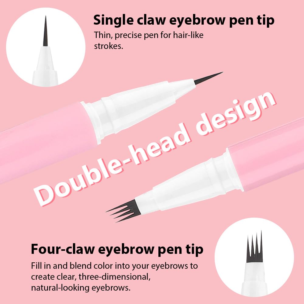 evpct 2Pcs Midium Brown Magic Microblading Dual-Ended Eyebrow Contouring Pen Brow Pencil, with 4 Brush Micro-Fork-Tips Applicator and Precise Brush-Tip Hair Like Stroke, Dual-ended Eyebrow Brush
