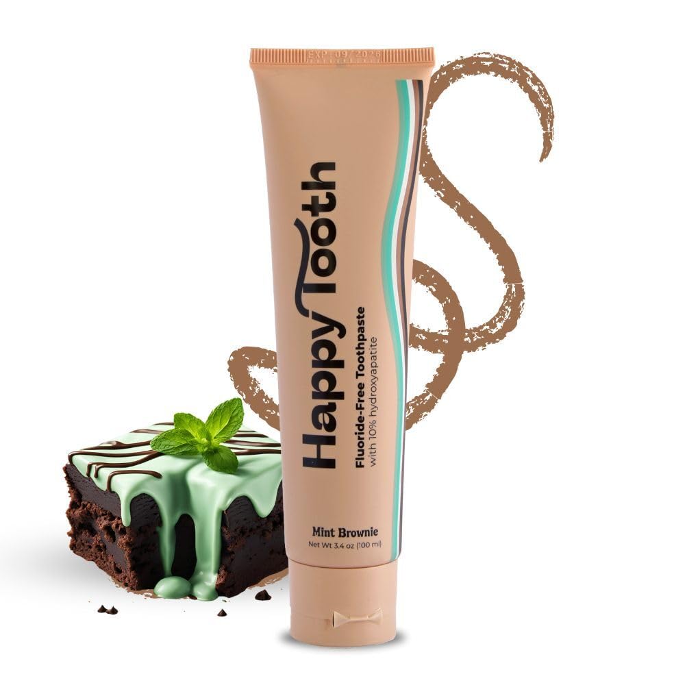 Happy Tooth Hydroxyapatite Toothpaste, Fluoride Free, Natural Whitening for Kids, Toddlers and Adults, SLS Free, Enamel Safe, Dentist Formulated with Clean Ingredients, Mint Brownie Flavor, 3.4oz