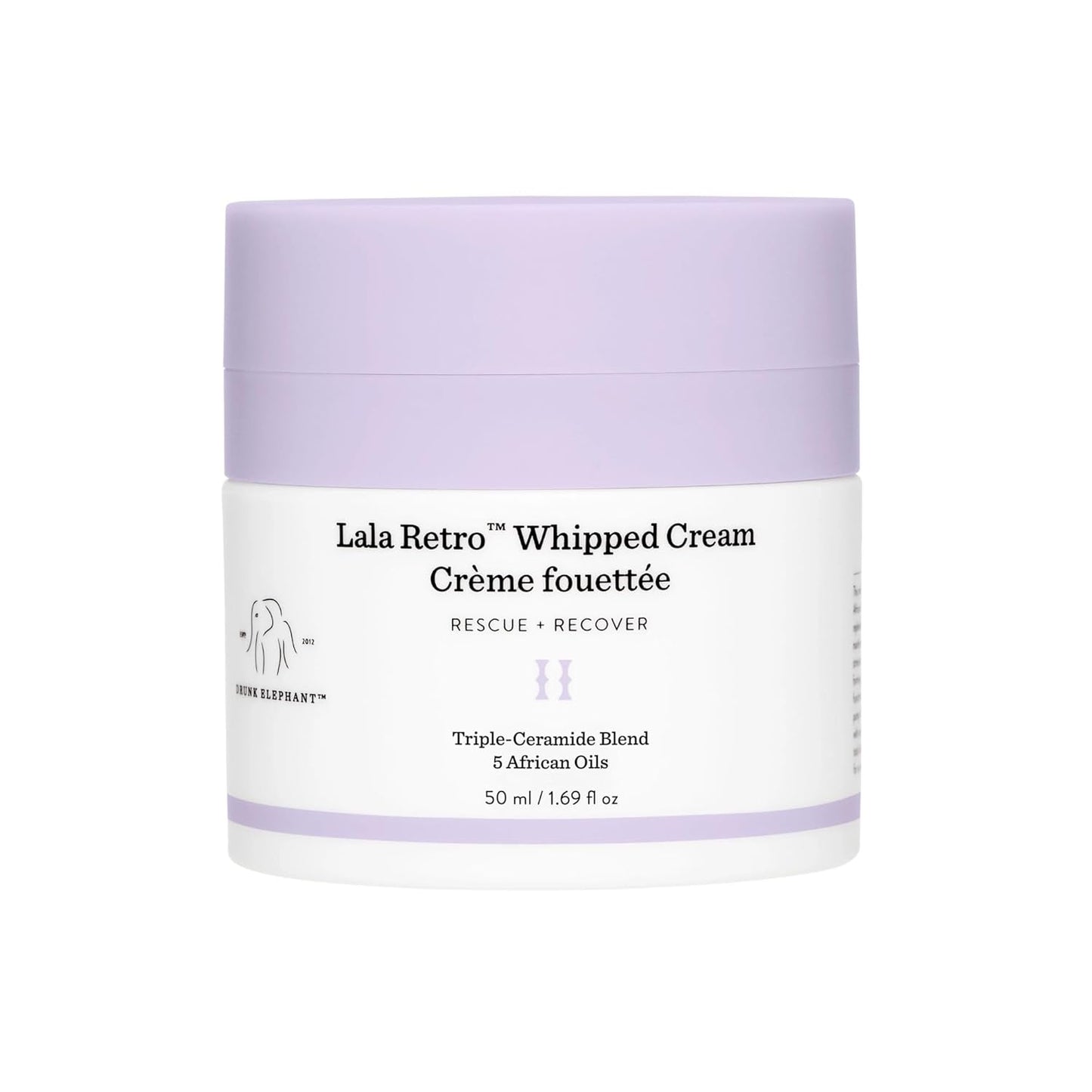 Drunk Elephant Lala Retro Whipped Cream - 50 ml/1.69 fl oz - Ceramide Moisturizer - Clean Clinical Skincare - Cruelty-Free - Dermatologist-Tested - Includes D-Bronzi Deluxe Sample (5 ml/.16 fl oz)
