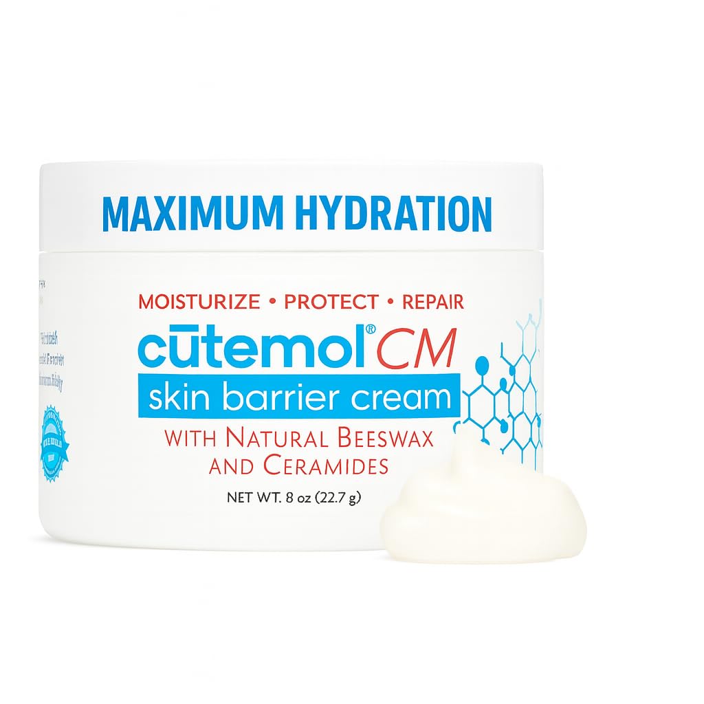 Cutemol CM Emollient Moisturizing Cream - For Severely Dry and Damaged Skin - Natural Beeswax Formulation containing Ceramides - Hydration for Cracked Hands and Feet, Eczema, Psoriasis (8 oz)