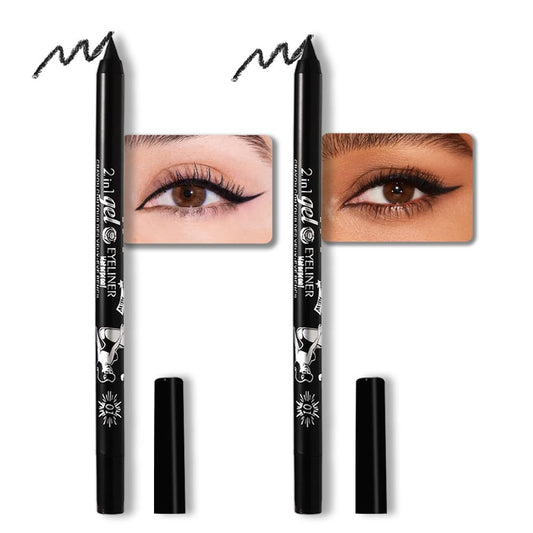 evpct 2Pcs Black Color Gel Glitter Eyeliner Pencils Set for Women Waterline Waterproof Smudge Proof lapiz de ojos delineador de ojos contra el agua Eye Liner Makeup,01# Black