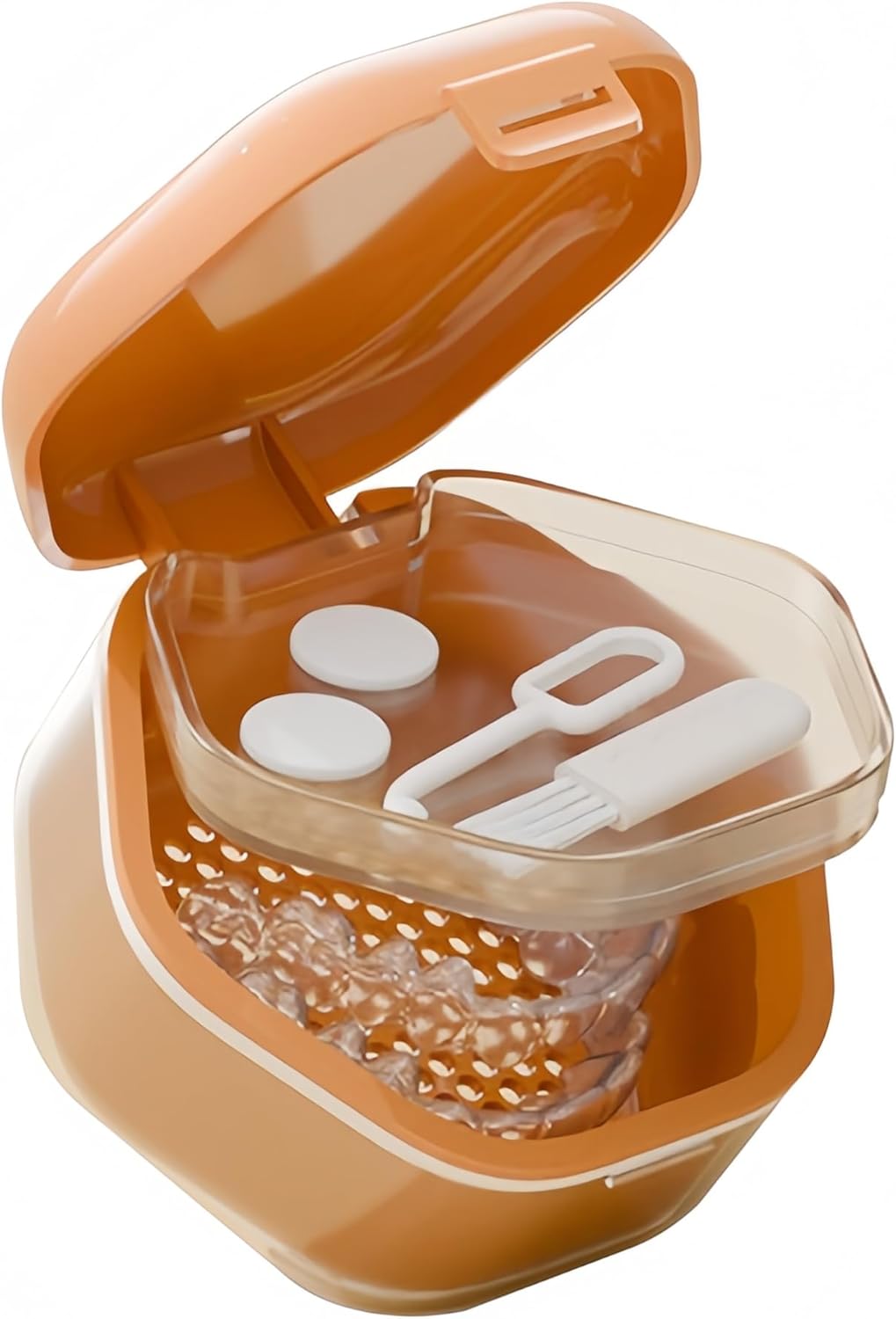 Double-layer Invisible Braces Orthodontic Retainer Storage Box,Retainer Case,Mouth Guard Case,Portable Denture Storage Washable Box with Hook,BPA-Free Teeth Whitening Storage Box (orange)