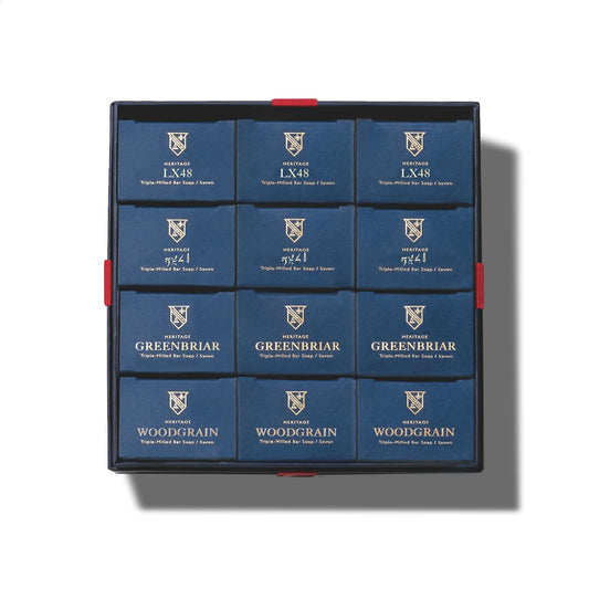 Caswell-Massey Natural Bar Soap for Men, Moisturizing Body Soap Bar for All Skin Types, Made with Essential Oils & Plant-Based Formula for Soft Skin, 4 Heritage Scents, 12 Bars x 5.8 oz Gift Set