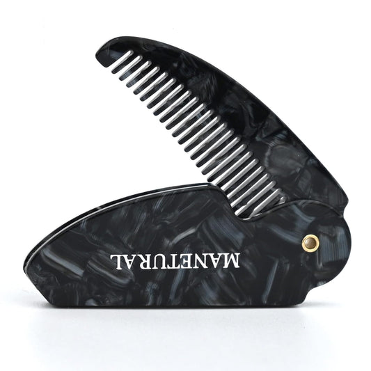60L Handmade Saw-Cut Folding Mustache Comb - Premium Quality Pocket Comb for Perfect Moustache Styling (Small) (BLack, 1 PACK)