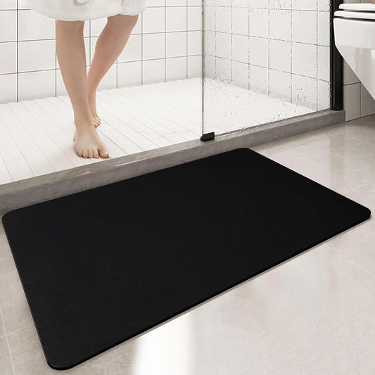 Diatomaceous Earth Bath mat Bathroom Rugs Super Absorbent Quick Dry Non Slip Bath Mat Thin Bathroom Floor Mats Fit Under Door-Shower Rug for in Front of Bathtub Shower, Black, 19.6"x31.5"