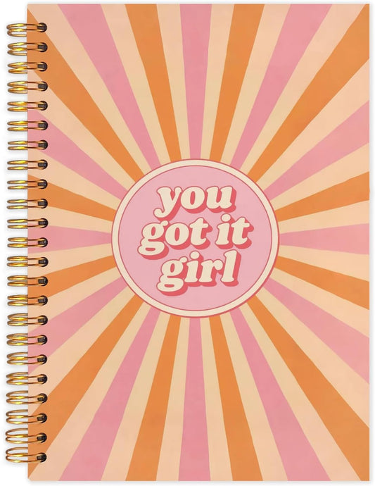 Inspirational Girl Spiral Journal Notebook 5.5x8.3in, Retro Boho Sunshine You Got It Girl Motivational Journal, Inspirational Gifts Notebooks for Women Note Taking, Hardcover Notebook