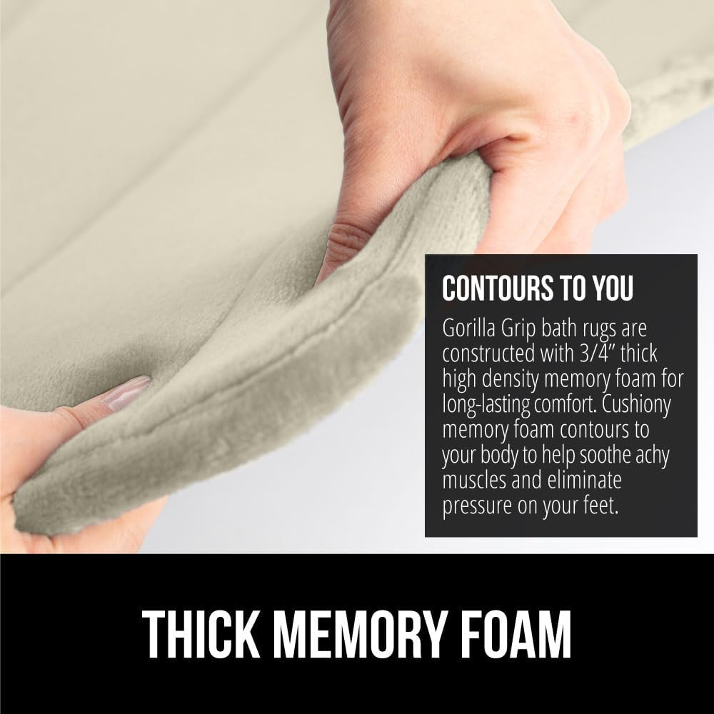 GORILLA GRIP Memory Foam Bath Mat, Soft Absorbent US Designed Bathroom Rug, Gripping Dots Machine Washable Bathmat, Cushioned Floor Mats, Shower Sink Rugs Room Décor Accessories, 24x17 Champagne