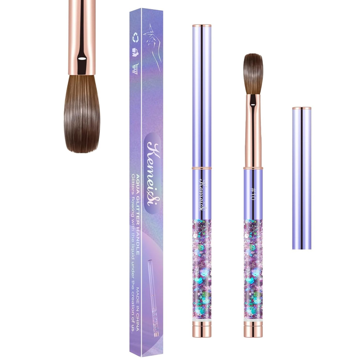 Acrylic Nail Brush Size #10, KEMEISI 100% Pure Kolinsky Nail Art Brushes Sturdy Handle Oval Shaped Acrylic Powder Nail Design Tools for Professional Manicure DIY Home Salon (Purple)