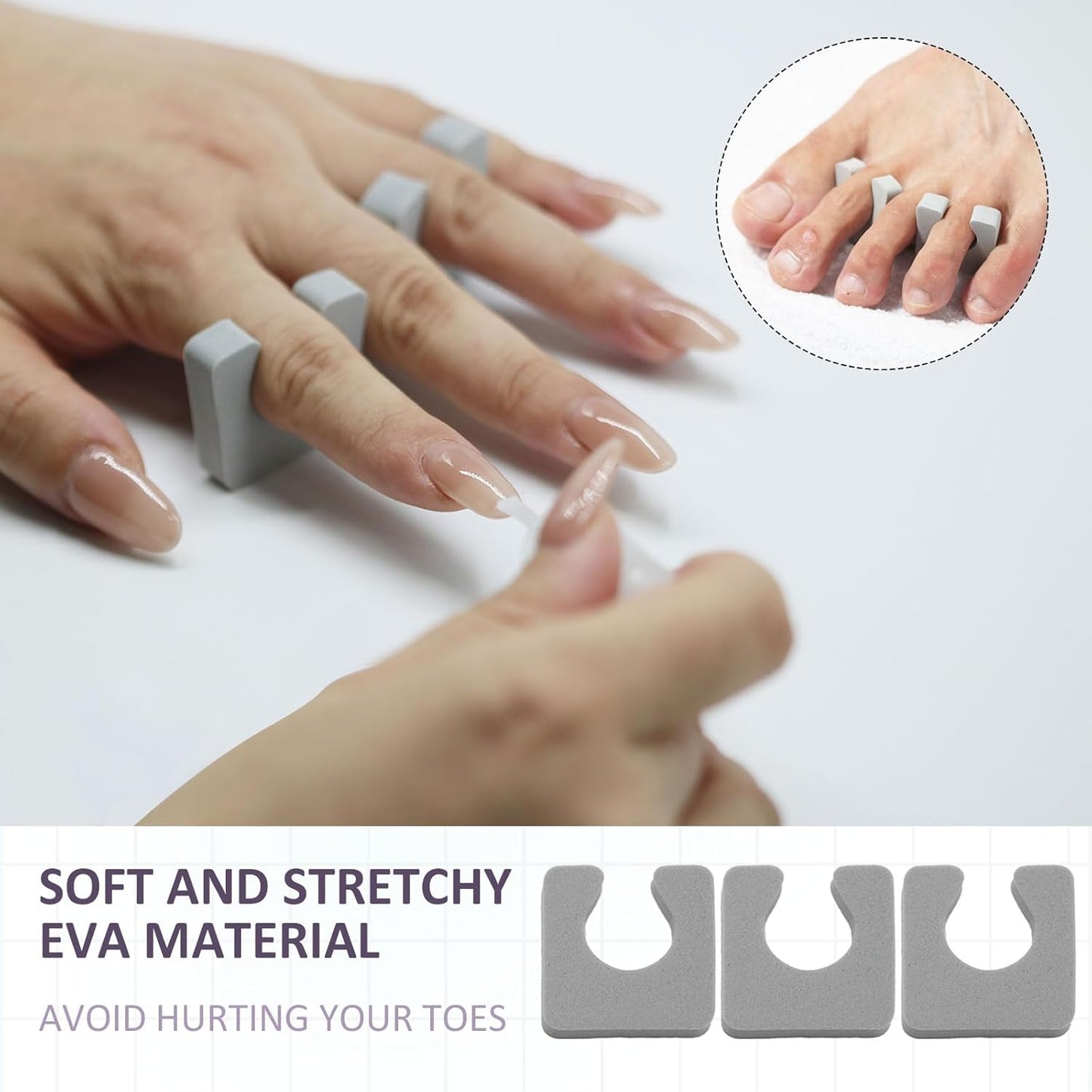 600 Pcs Toe Separators for Women Pedicure, Soft Foam Finger Divider Spacer Set, Nail Polish Art Painting Pedicure Supplies Suitable for Spa Salon Beauty Foot Therapy, Gray