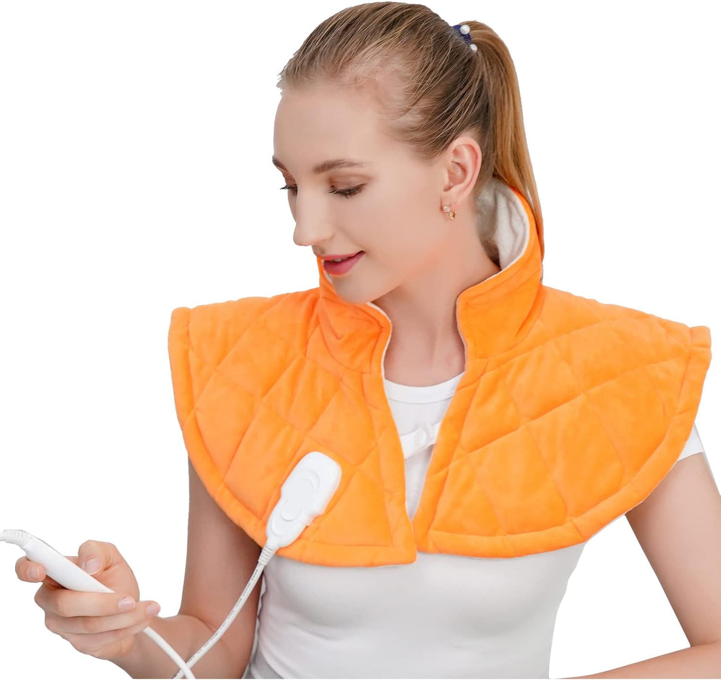 Heating Pad for Neck and Shoulders and Back, Weighted Electric Heat Pad for Pain Relief, Dry/Moist Heat Large Heated Wrap, 6 Heat Settings, 6 Auto-Off, Gifts for Women Men Mom Dad (Orange, XL)