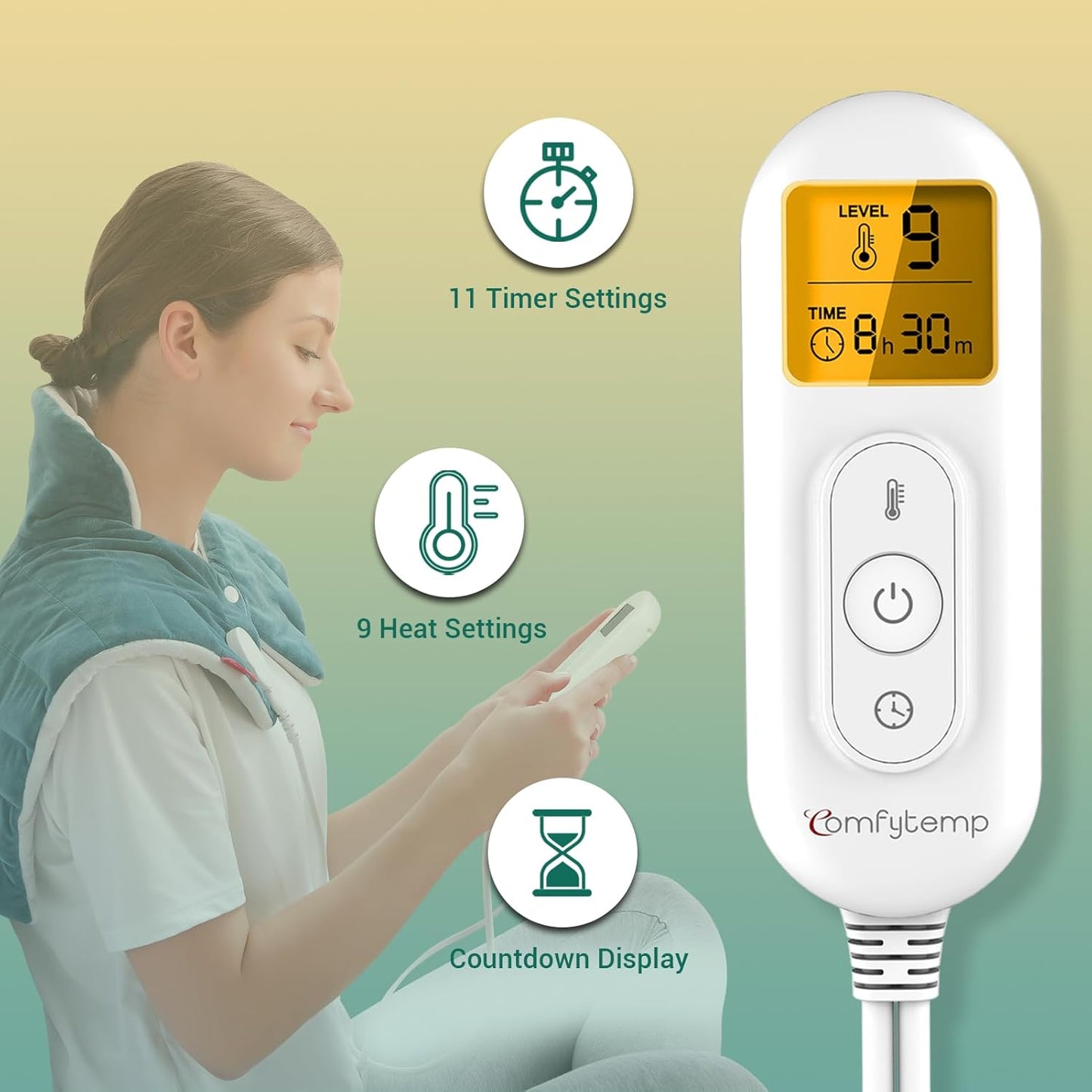 Comfytemp Heating Pad for Neck and Shoulders and Back, 2.6lb Weighted Electric Heat Pad for Pain Relief, Large FSA Eligible Heated Wrap, 9 Heat Settings, 11 Auto-Off, Gifts for Women Men Mom Dad