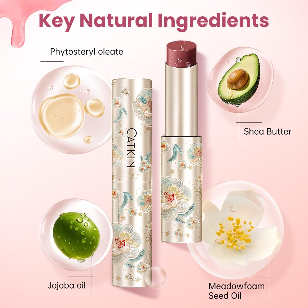 CATKIN Glossy Lip Balm Ultra Hydating Glow Lip Tinted Jelly Plump Melting Balm Shea Butter Repair Soothing For Dry Lips Dewy Finished 0.12 oz C04 PEONY