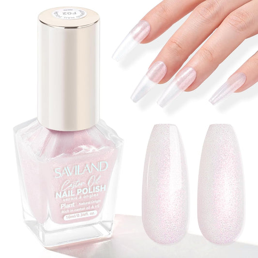 SAVILAND Color Artistry Pearl Pink Nail Polish: 7 Days Shimmer Aurora Finish Fingernail Polish Quick Dry Glitter Pink Fingernail Polish Regular Bulk Toe Nail Lacquer Non Gel DIY Home Women Manicure