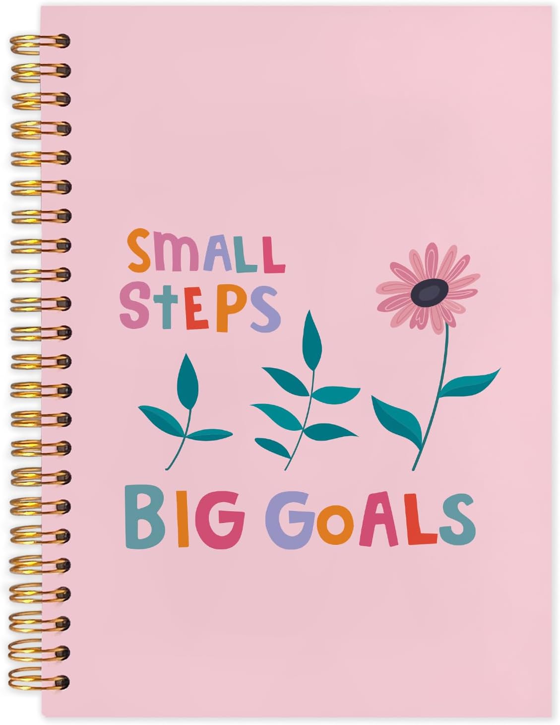Pink Floral Inspirational Spiral Journal Notebook 5.5x8.3in, Small Steps Big Goals Mental Health Journal for Women, Motivational Notebooks for Note Taking, Pink Flower Hardcover Notebook