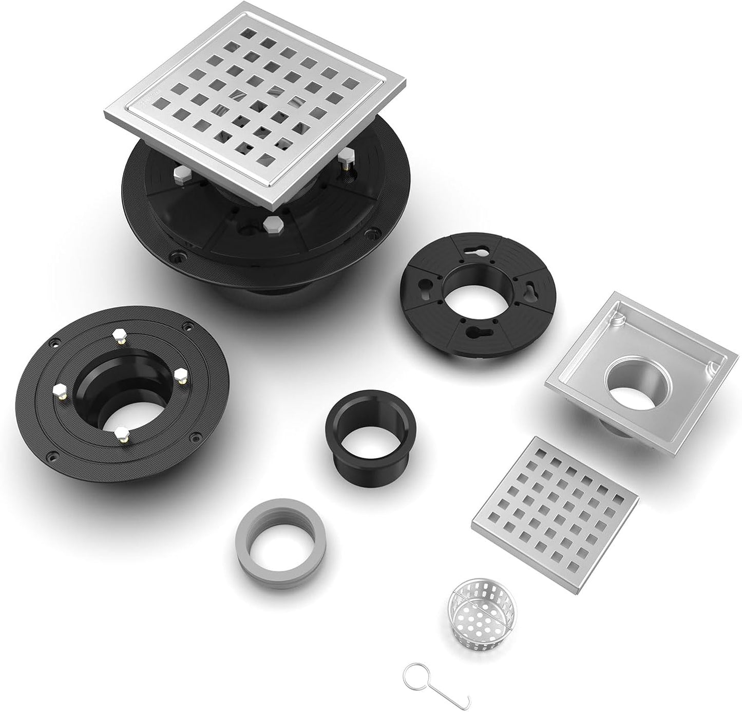 6 Inch/4 Inch Square Shower Drain SUS304 Stainless Steel Bathroom Floor Drain Strainer, Hair Catcher, Anti-Clog, Rust-Resistant, Fast Drainage (Brushed Nickel)