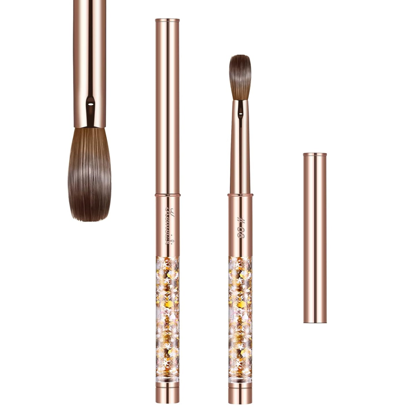 Acrylic Nail Brush Size 8,KEMEISI 100% Pure Kolinsky Nail Art Brushes Sturdy Handle Oval Shaped Acrylic Powder Nail Design Tools for Professional Manicure DIY Home Salon (Gold)