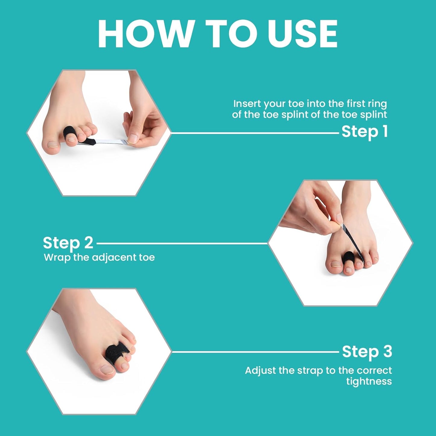 10 Pack Hammer Toe Corrector Toe Splint for Broken Toes,Brace Orthopedic Separator, Cushioned Bandages, Heal Wrap Toe Straighteners for Crooked Toes (Black 5L+5S）