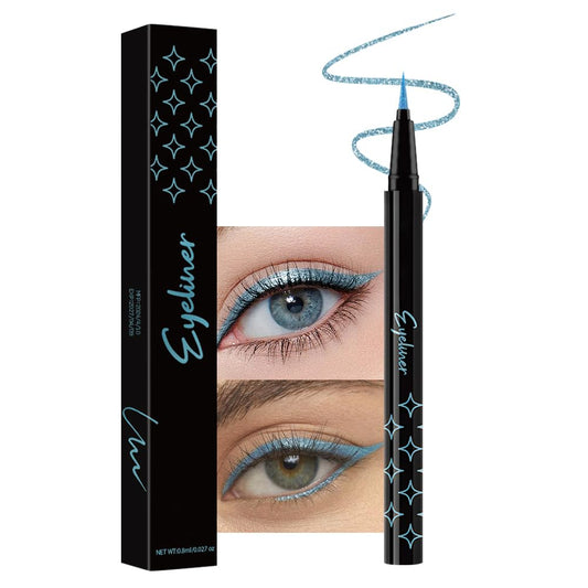 evpct 1Pcs Sky Blue Glitter Shimmer Liquid Eyeliner Eye Makeup Pencil Pen, Pearl Blue Chrome Eyes Liner Face Glitter Makeup Fake Eyelashes Mascara Accessories, Sparkle Metallic Eyeliner Pen Waterproof