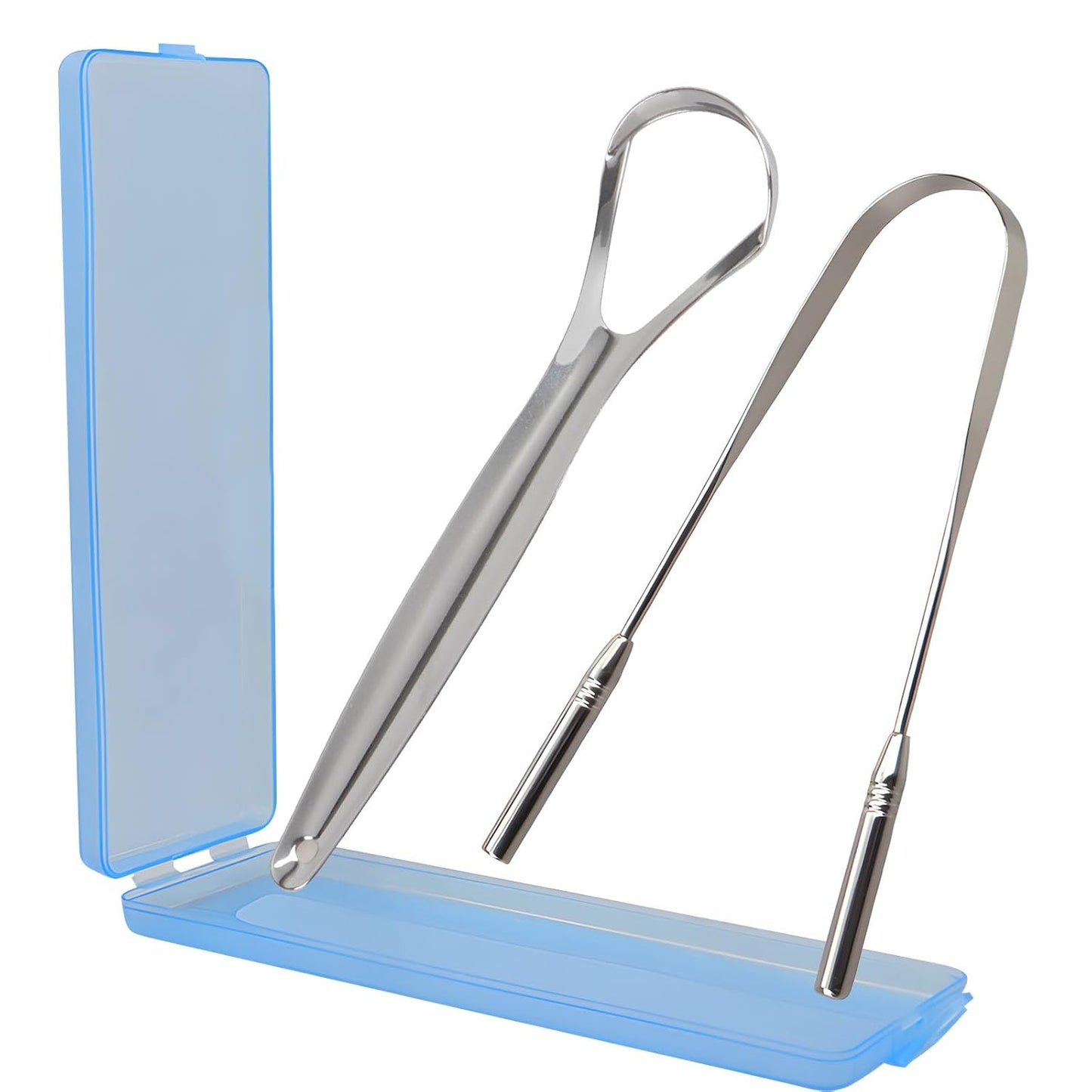 2PCs Medical Grade Tongue Scraper by Omnia One | Stainless Steel Tongue Cleaner, Metal Tongue Scraper with Travel Bag | Tongue Scrubber for Bad Breath, Boost Oral Hygiene