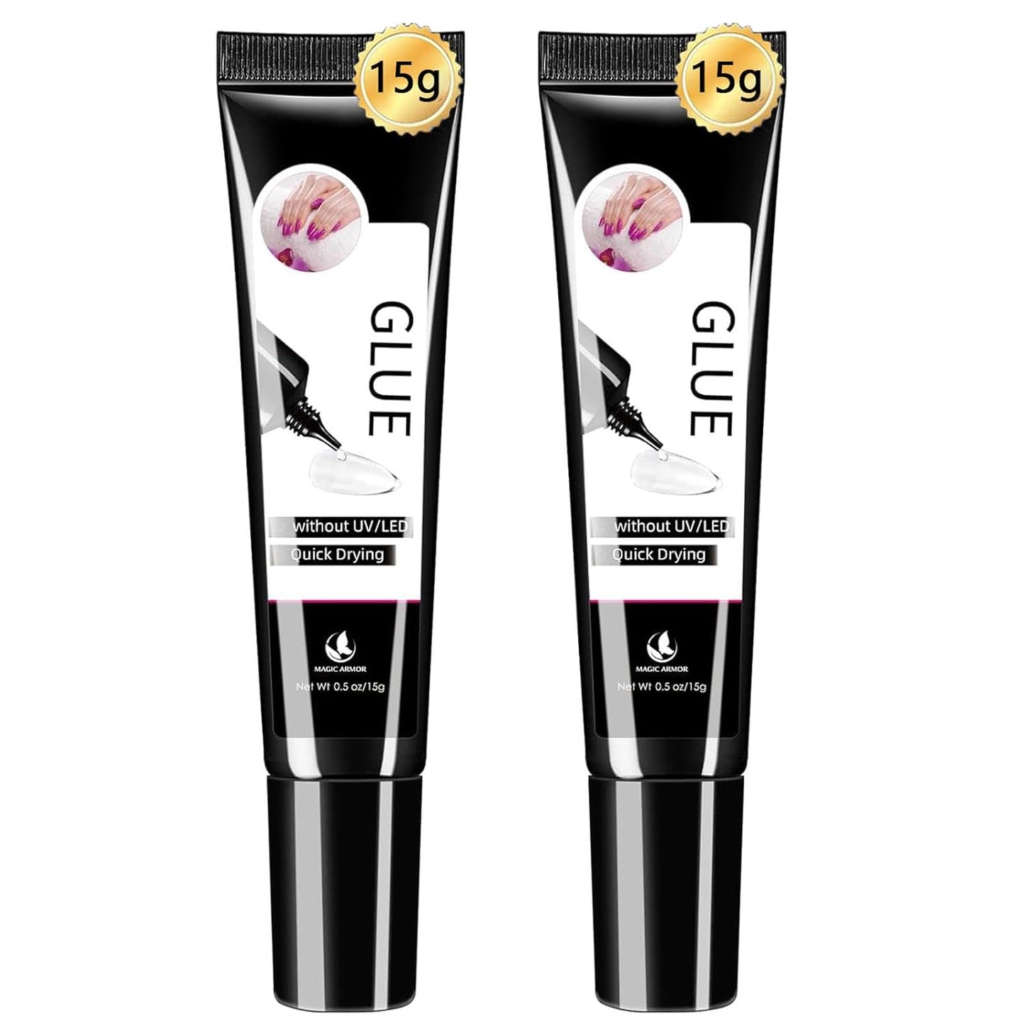 2Pcs Semi Solid Nail Glue for Press On Nail, No Need for UV Lamp Super Strong Nail Glue Quick Drying Gel Long Lasting for Fake Acrylic Nails(15g x 2)