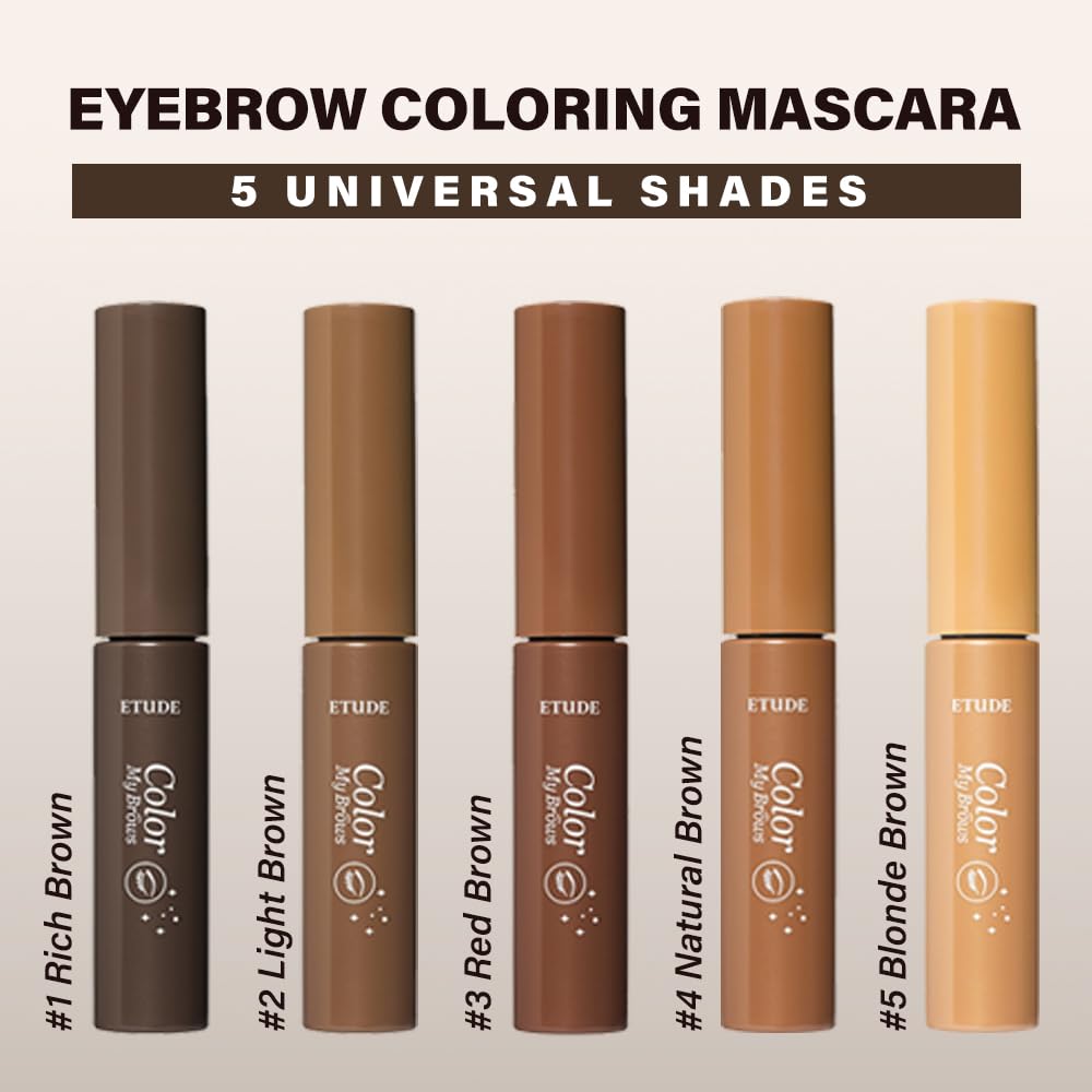 ETUDE Color My Brows Big Size, Brow Mascara, 3D Natural Coloring, Beeswax & Carnauba Wax, Moisturizing Brow Care, Eyebrow tint, Soft Gel Texture, Korean Makeup, Beauty, Natural Brown (0.304 Fl Oz)