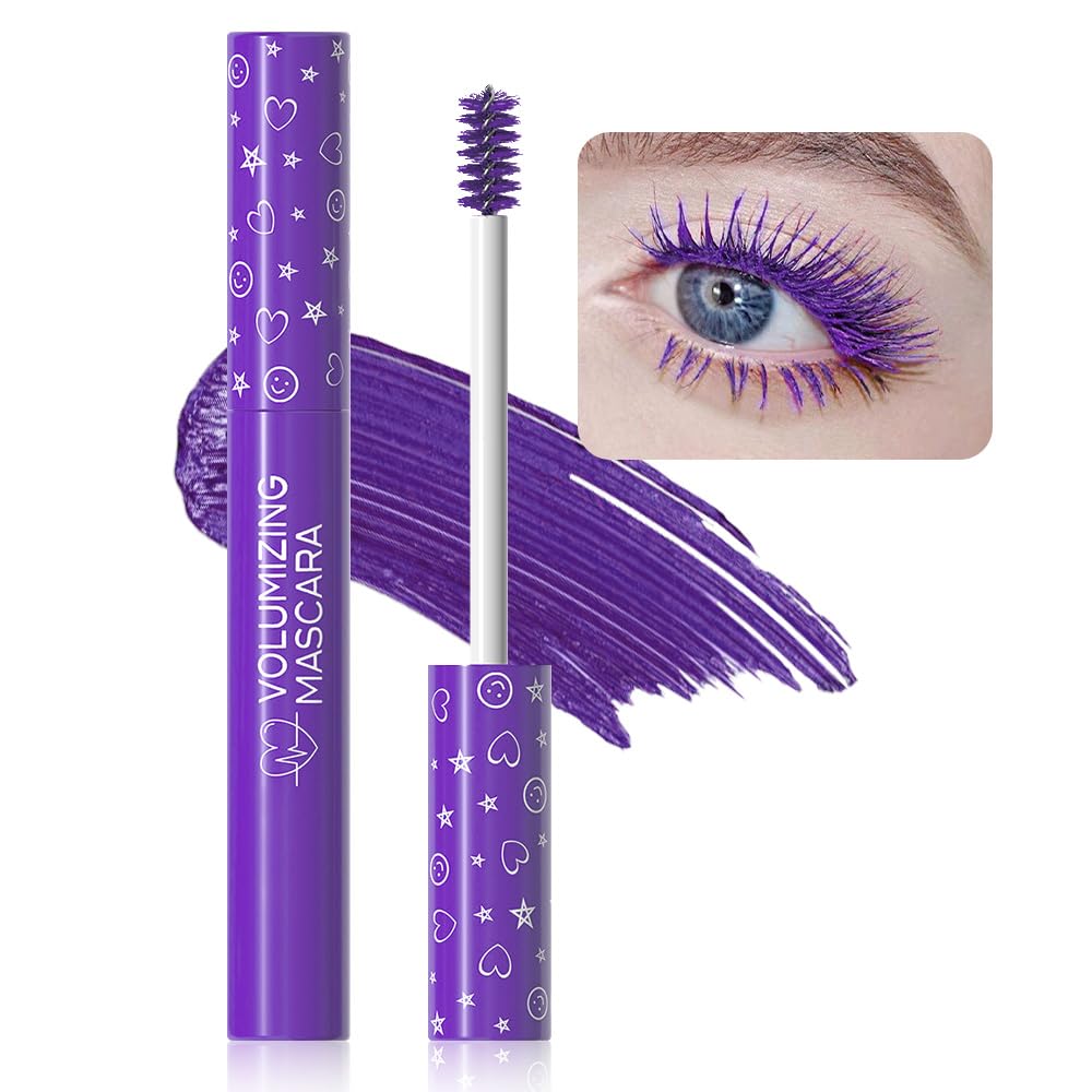 Colored Mascara for Eyelashes Set,Colorful Waterproof Mascara for eyelashes Long lasting Charming Voluminous for Women Halloween Eye Makeup (1Pcs 08#Purple, F)
