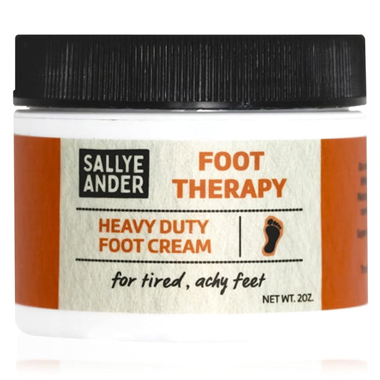 SALLYEANDER Heavy Duty Foot Therapy Cream - 2oz - Essential Oil Infused Healing Formula - Bold Tea Tree Oil, Mint, & Herbal Scent - Moisturize Dry Cracked Feet