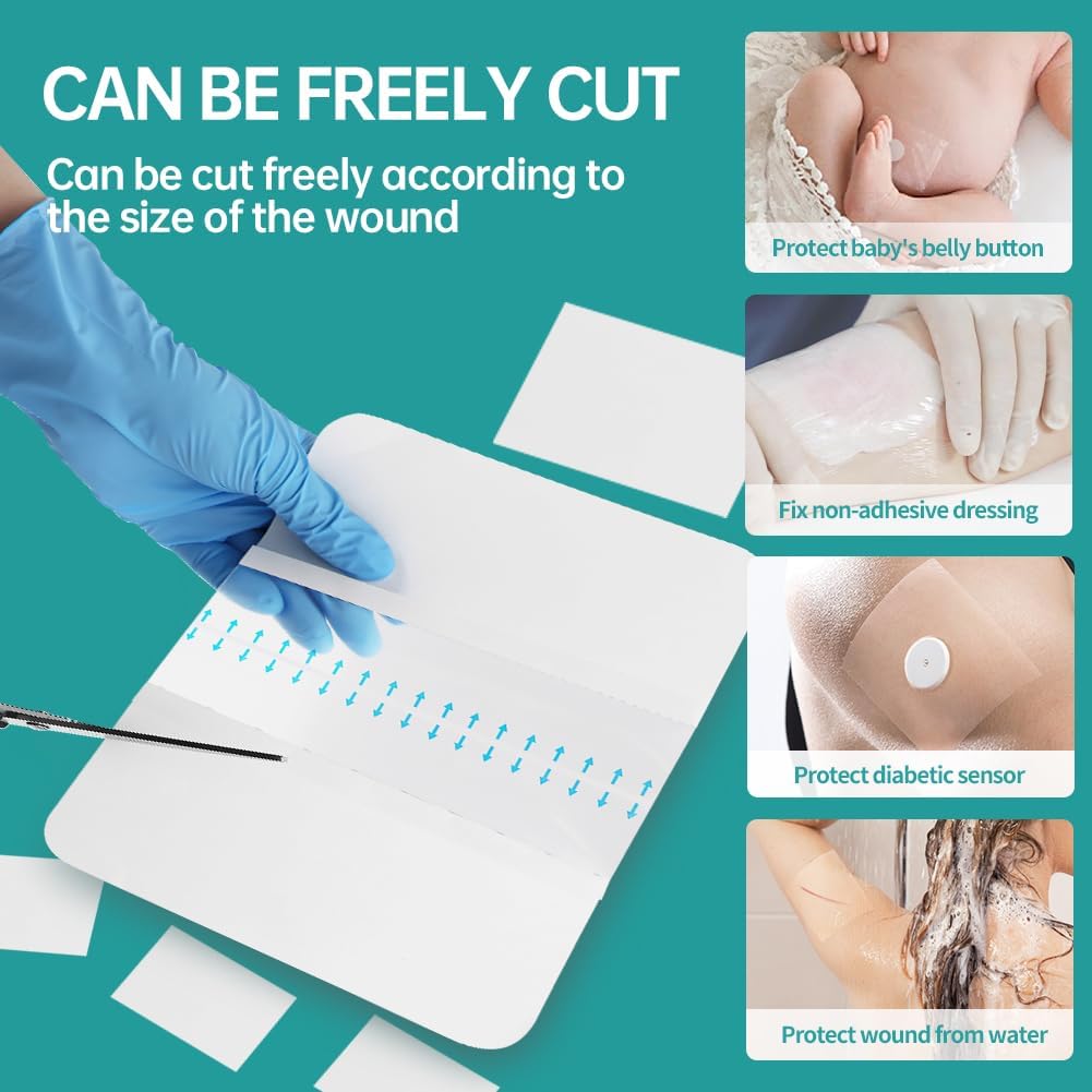 Dimora Transparent Film Dressing 6x8 inch 20 Packs with Hypoallergenic Adhesive, Large Waterproof Wound Bandages Post Surgical for Swimming, Tattoo Aftercare Bandage, IV Shield