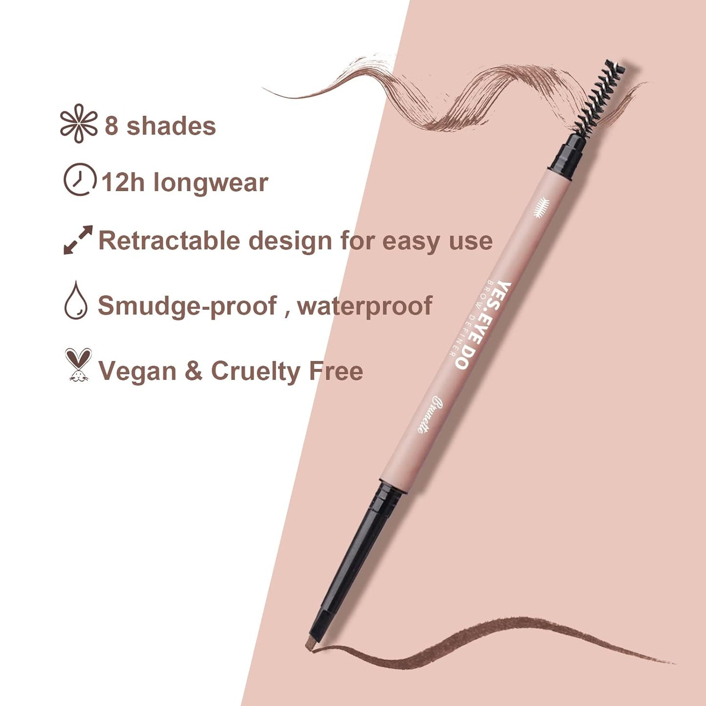 Eyebrow Pencil Brown, Ultra Slim Micro Eyebrow Filler Pen with Spoolie, Waterproof Precision Brow Pencil with Double Head for Brow Laminaion, Create Flawless & Natural Brows, Chestnut, YES.EYE DO