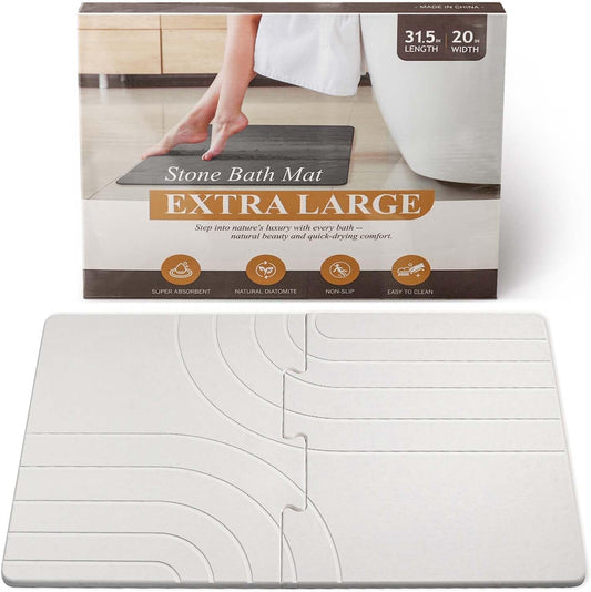 32 * 20 Large Stone Bath Mat for Bathroom Quick Dry Diatomaceous Earth Bath Mat Non Slip Stone Drying Mat Magic Super Absorbent Diatomite Bathmat Shower Floor Water Absorbing Mat White