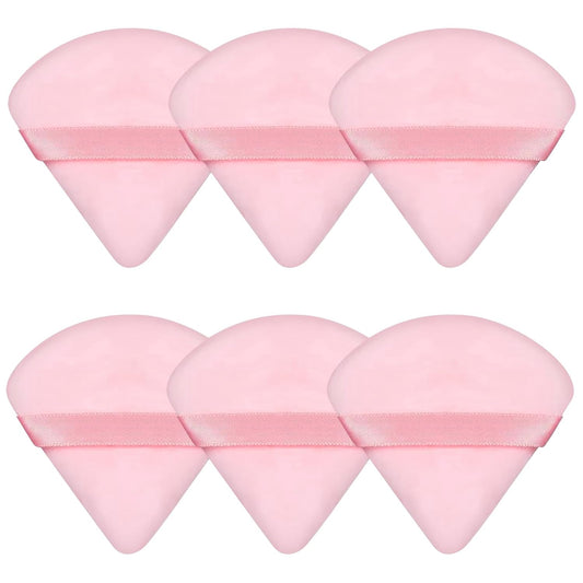 6 Pieces Pink Powder Puff Face Soft Triangle for Loose and Body Powder, Velour Makeup Sponge Set Setting Powder Puff Makeup Tools