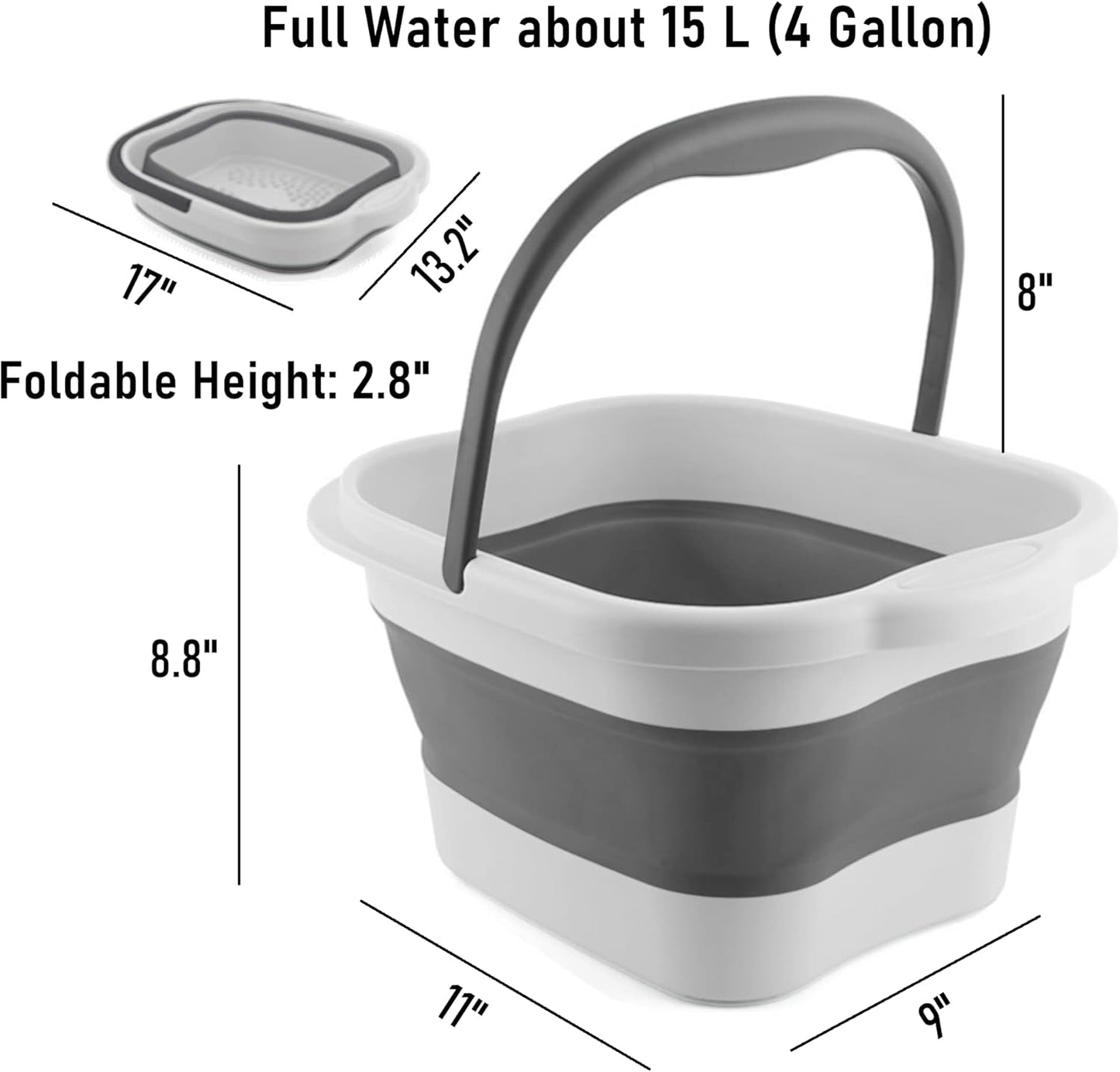 Collapsible Foot Bath Basin Soaker Tub with Handle for Soaking Feet, Foldable Pedicure Foot Spa Massager Foot Care Soak Plastic Inflatable Bucket Bowl Bathtub Tools for Washing Cleaning, White
