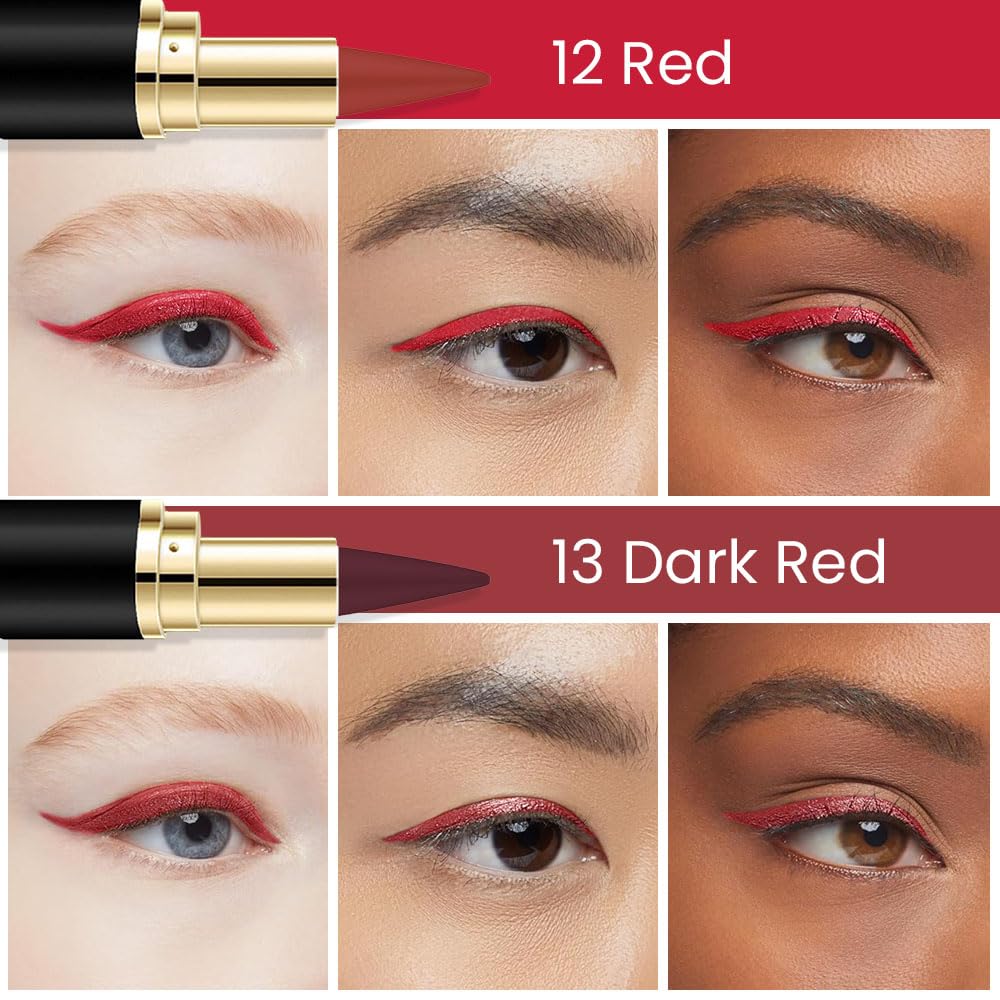 Kaely 2Pcs Red Dark Red Gel Eyeliner Pencil Set,Waterproof Color Colored Eye Liner Crayon,Cat Eye Stencil Gothic Halloween Makeup,Face Paint Eye Black Stick,delineadores de colores para ojos